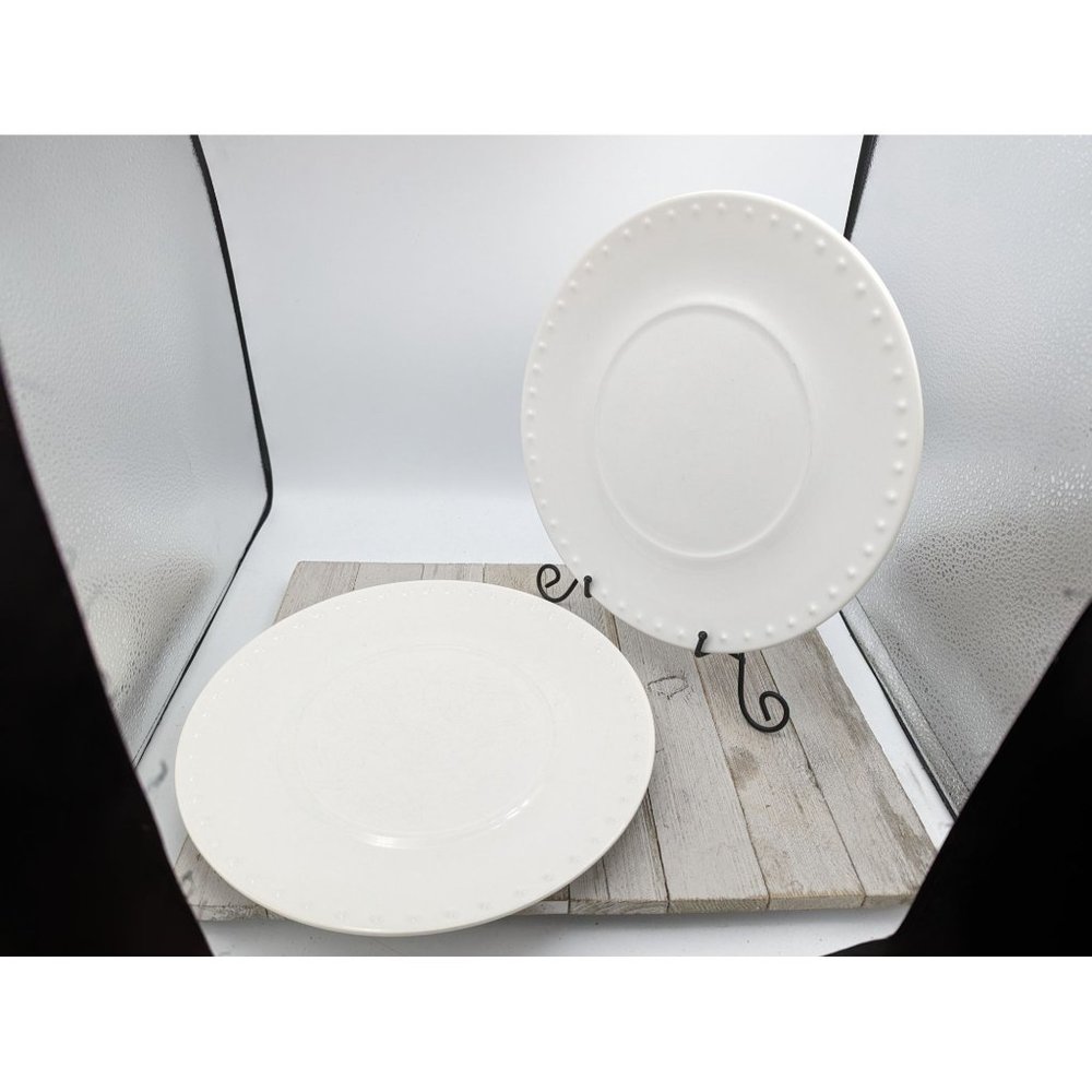 Pier 1 Solis White Dinner Plate Beaded 11" Replacement Set Of 2